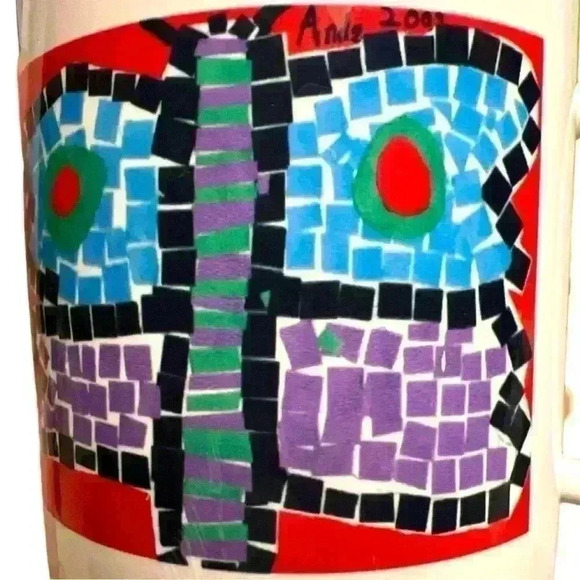 Original colorful butterfly collage art mug signed Andy 2003 - Picture 7 of 7